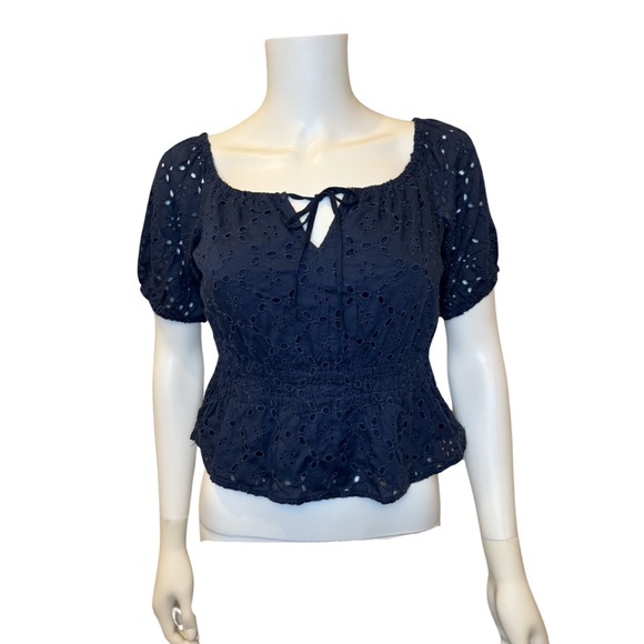 Abercrombie & Fitch Navy Blue Embroidered Crop Top - Picture 3 of 8